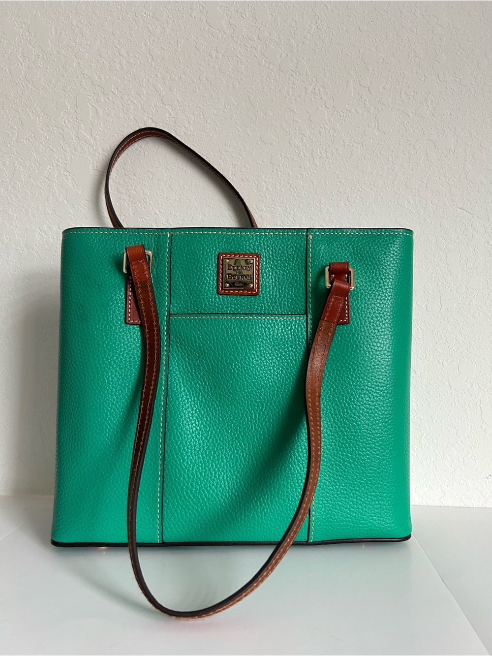 Dooney & Bourke Teal leather Tote bag with Tan Straps